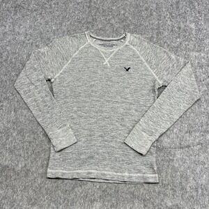 American Eagle Sweater Mens Medium Gray Waffle Knit Pullover Long Sleeve Logo